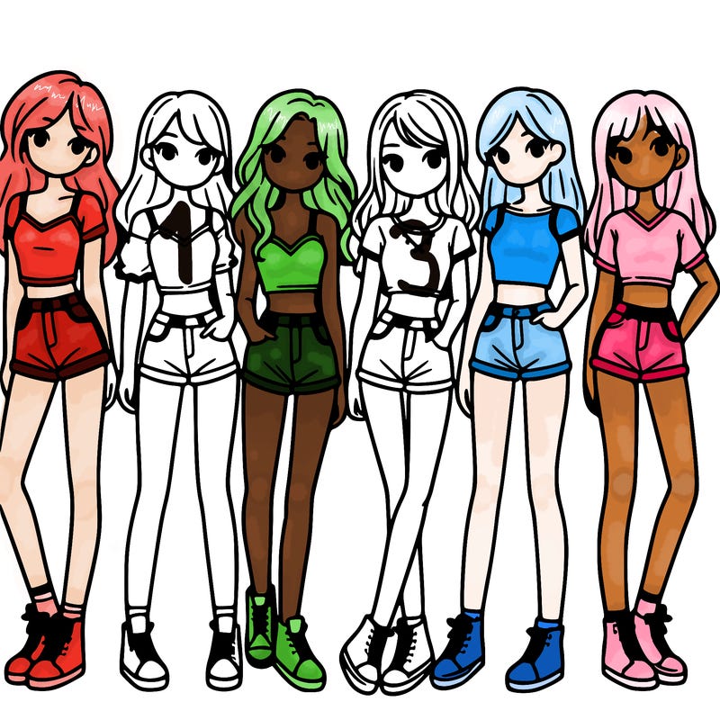 a group of girls wearing crop tops and shorts
