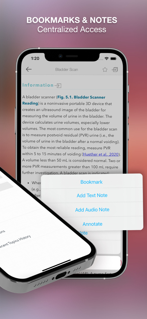 Nursing Skills & Procedures - Interface of the Nursing Skills and Procedures app showing bookmark and note taking options for medical procedures