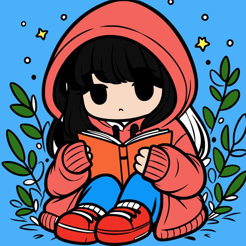 girl in oversized hoodie reading a book