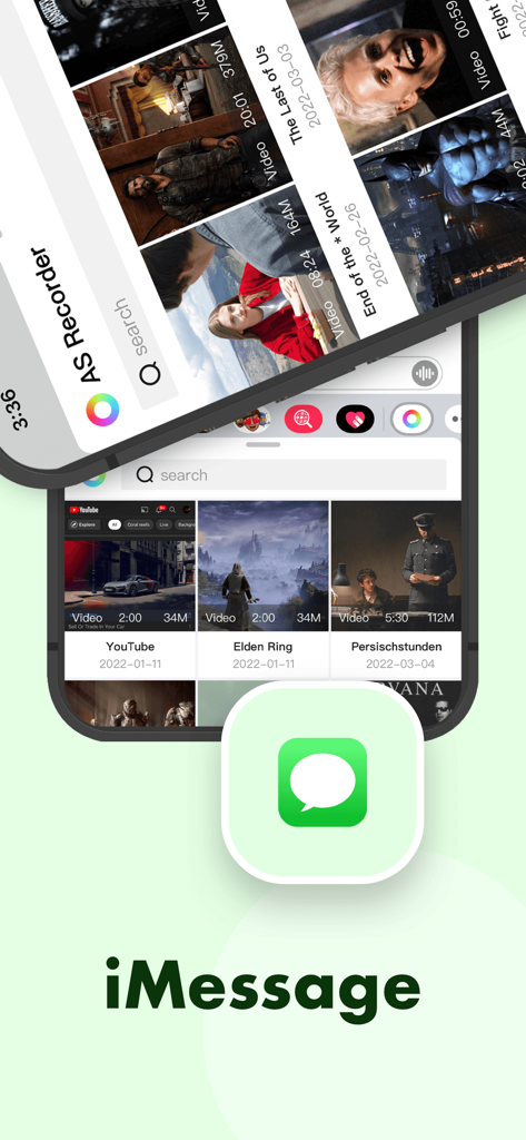 Interface of Awesome Screen Recorder showcasing video sharing via iMessage