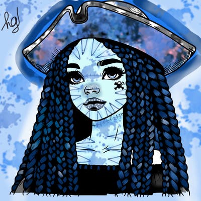 realistic girl with box braids and i realistic pirate hat