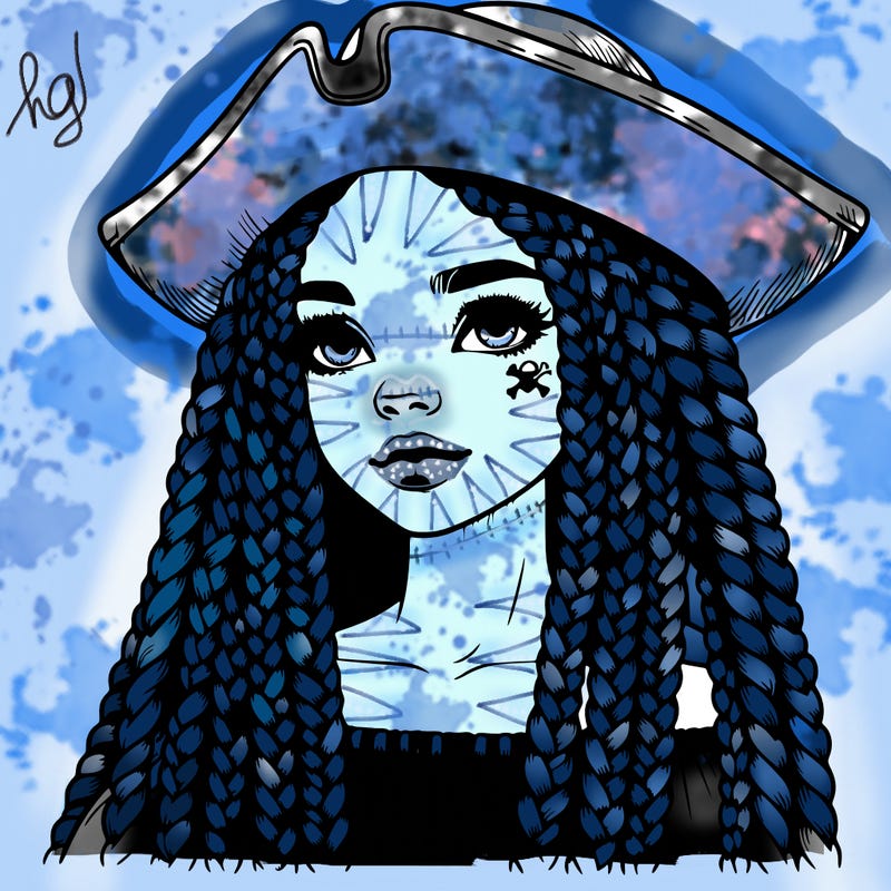 realistic girl with box braids and i realistic pirate hat