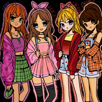 teen manga girls group of 4