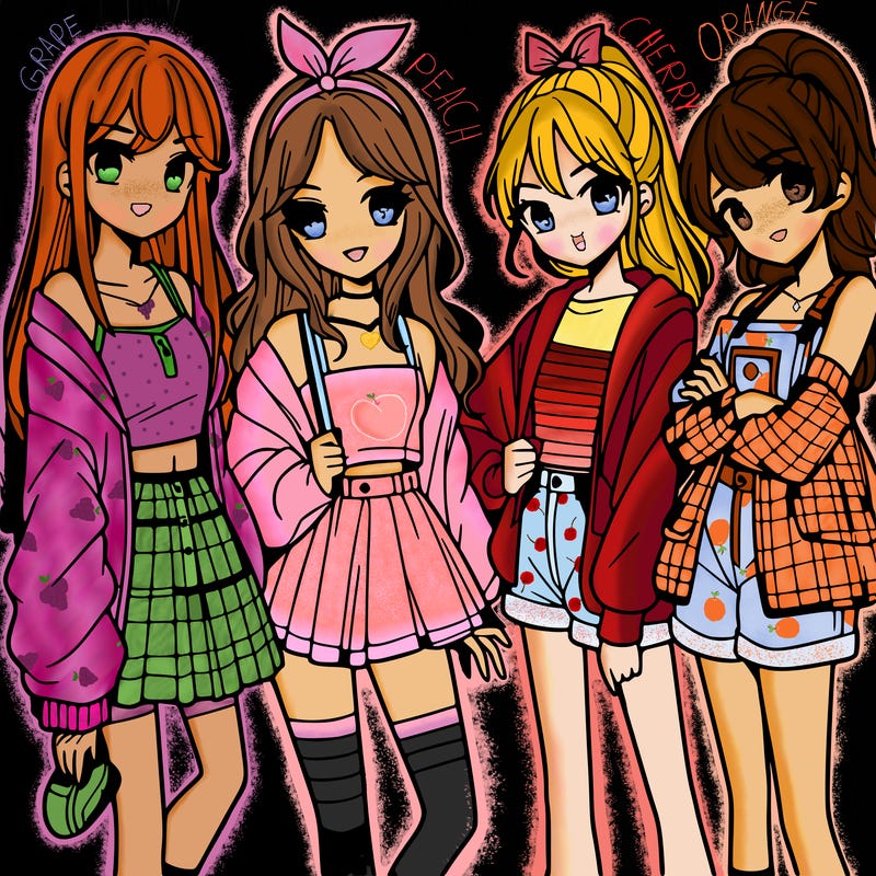 teen manga girls group of 4