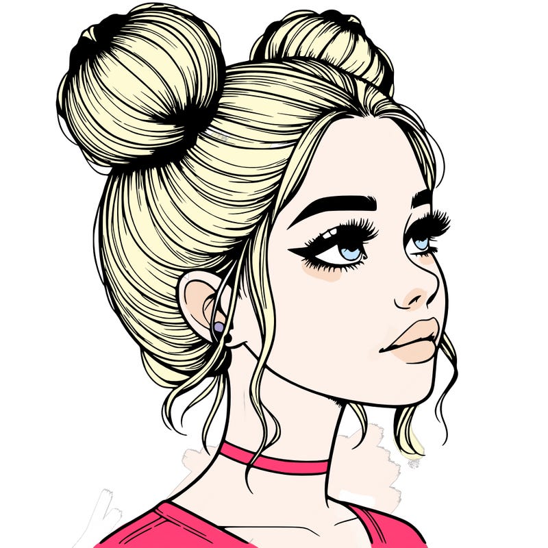 realistic girl with buns on the top of her head