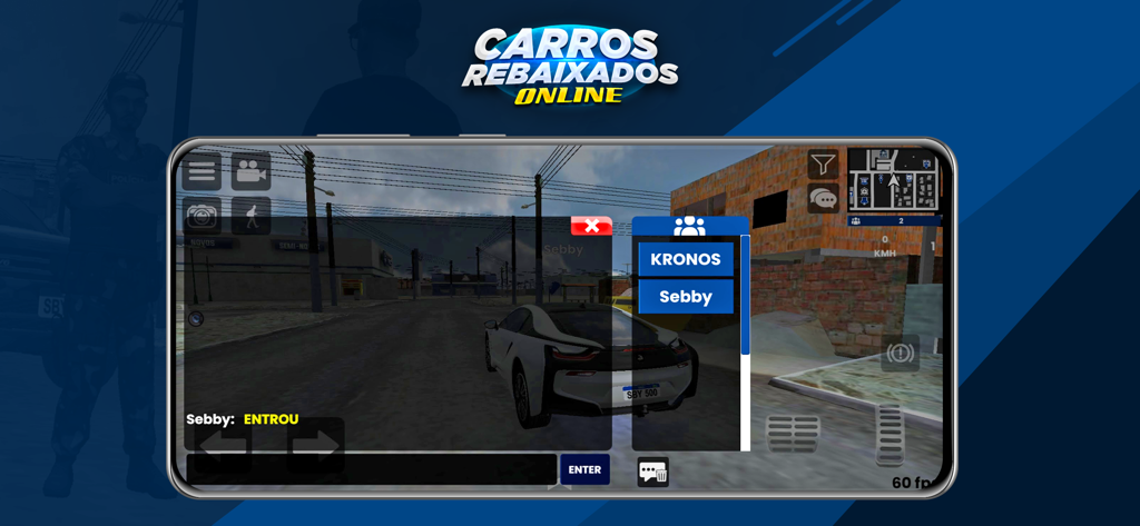 Carros Rebaixados Online - Multiplayer gameplay of Carros Rebaixados Online showing a customized white car on a mobile device screen