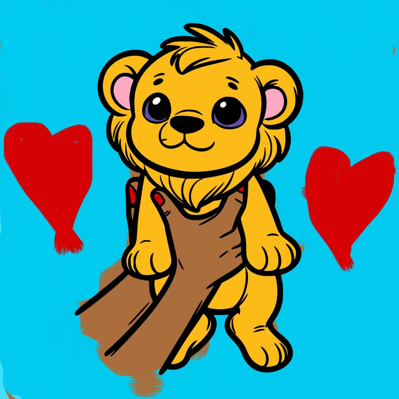 baby lion being held up