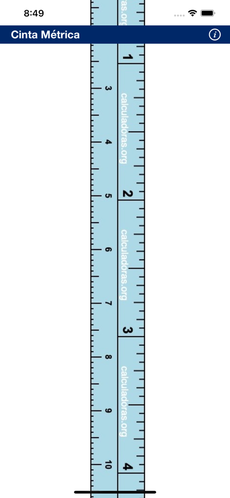Cinta métrica - Digital tape measure interface showing both metric and imperial units for DIY and construction projects