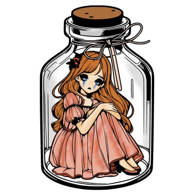 beautiful realistic girl trapped in bottle