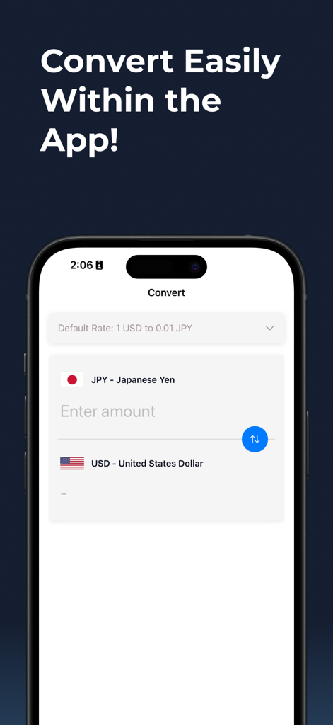 Oberfläche der Währungsrechner-Widget-App, die die Umrechnung zwischen japanischem Yen und US-Dollar zeigt.