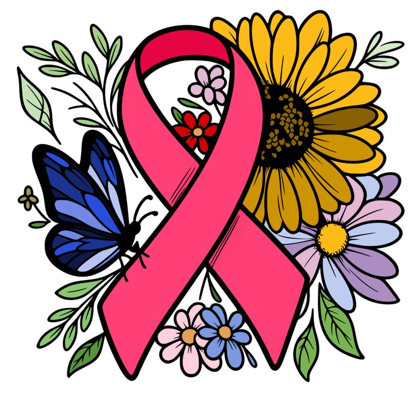cancer awareness symbol with flowers and butterflies