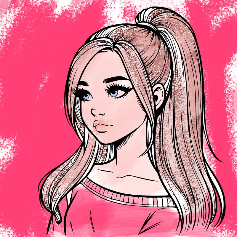 realistic girl with a high ponytail