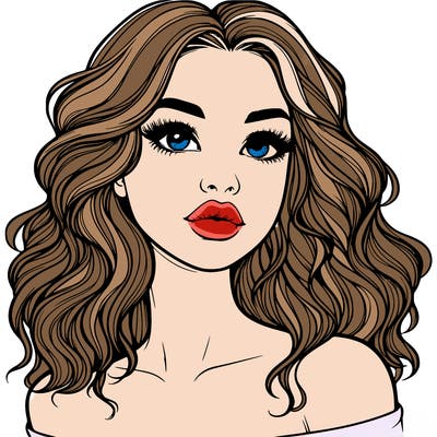 realistic girl with wavy hair and lips