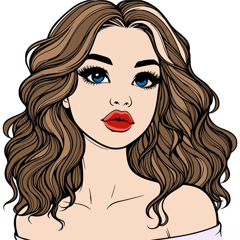 realistic girl with wavy hair and lips