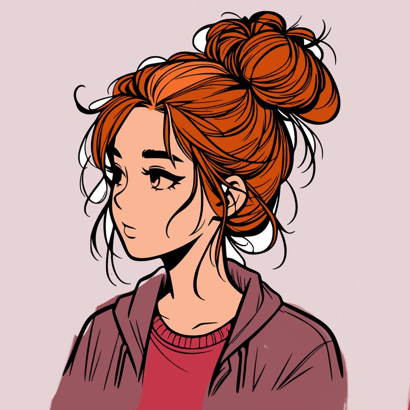 realistic teenage girl with a messy bun
