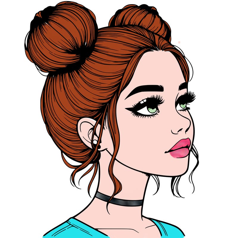 realistic girl with buns on the top of her head