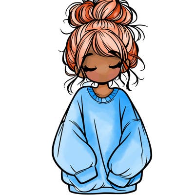 girl with baggy sweatshirt and messy bun