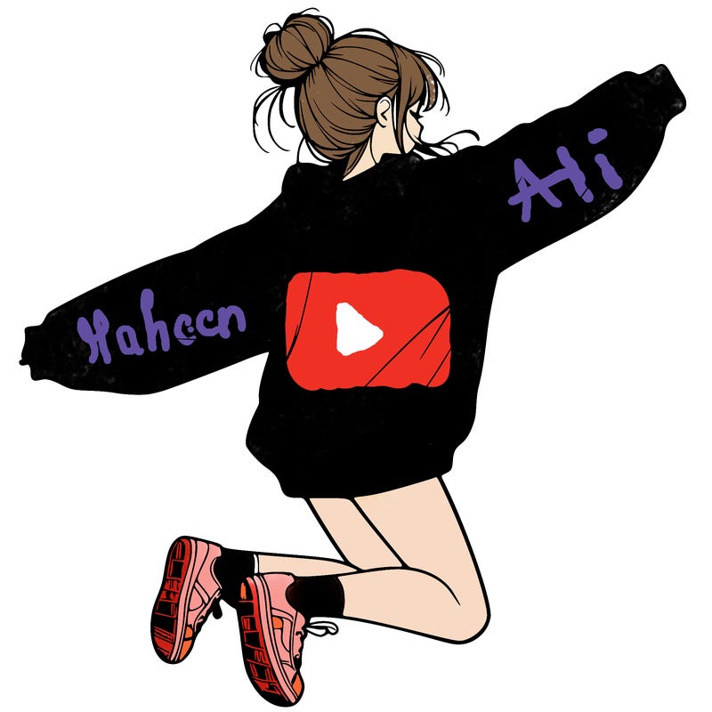 realistic girl jumping with a bun and oversized sweatshirt