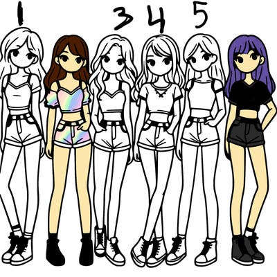 a group of girls wearing crop tops and shorts