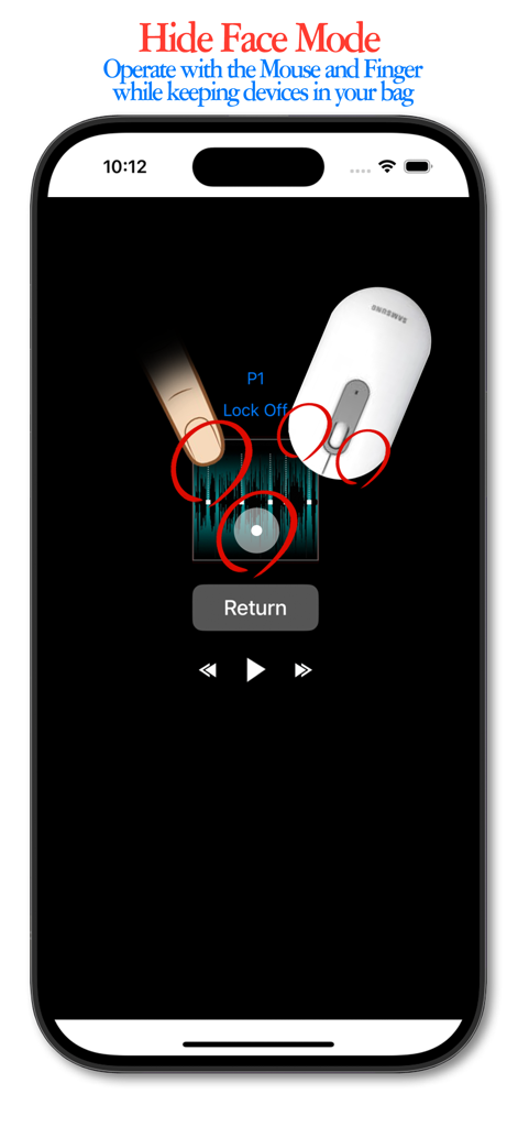 Cyclone Pro - 구간반복 Repeater - Cyclone Pro app interface showing Hide Face Mode for controlling audio with a mouse and finger.