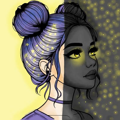 realistic girl with buns on the top of her head
