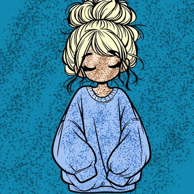 girl with baggy sweatshirt and messy bun