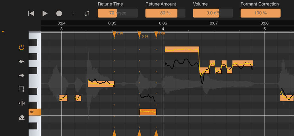 Vocal Tune Studio - Interface do Vocal Tune Studio mostrando ferramentas de correção de afinação e formantes