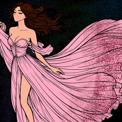 realistic woman in dress flowing the the wind