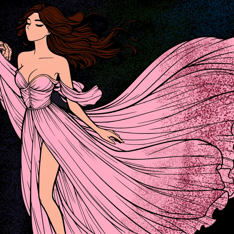 realistic woman in dress flowing the the wind