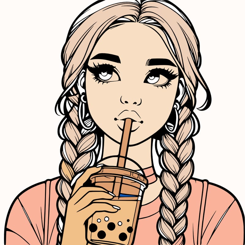 realistic girl with braided hair drinking boba