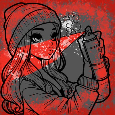 realistic girl spray painting