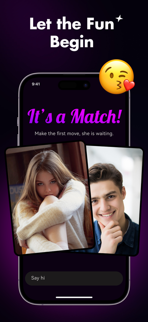 Adult Friend Flirt App: XFun - XFun mobile dating app interface showing a successful match between two users