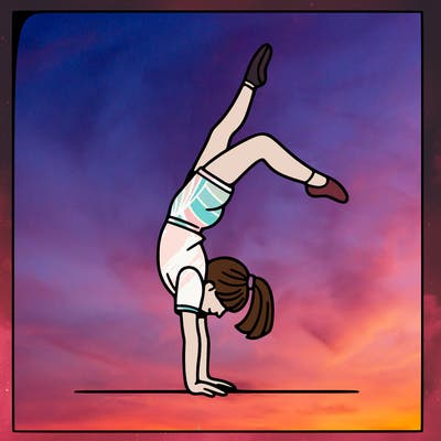 gymnastics doing a handstand also a girl