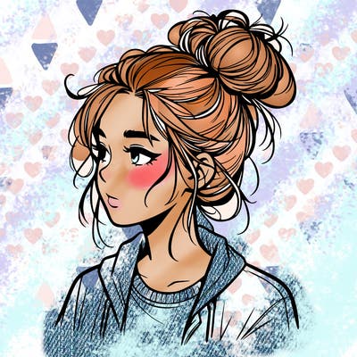 realistic teenage girl with a messy bun