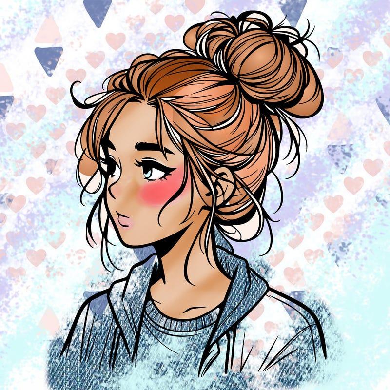 realistic teenage girl with a messy bun