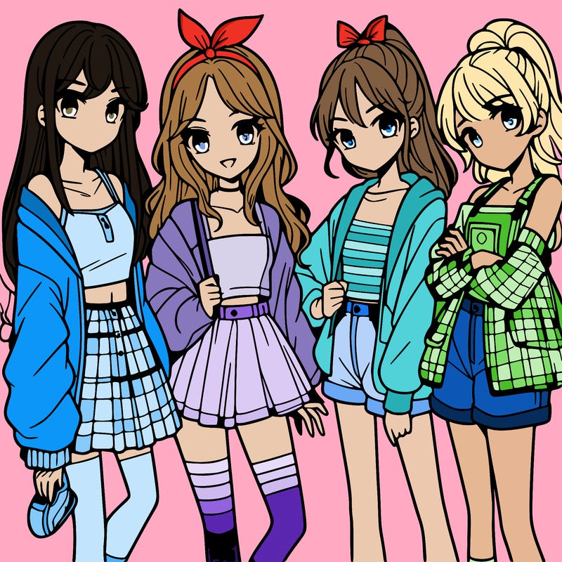 teen manga girls group of 4
