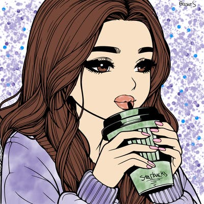realistic girl drinking coffee