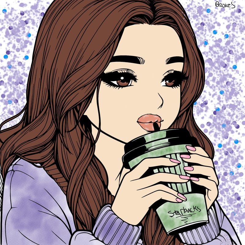 realistic girl drinking coffee