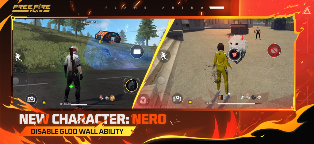 Gameplay de Free Fire MAX montrant le nouveau personnage Nero avec sa capacité à désactiver les murs Gloo
