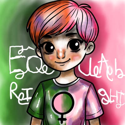 girl with pixie cut and feminist shirt