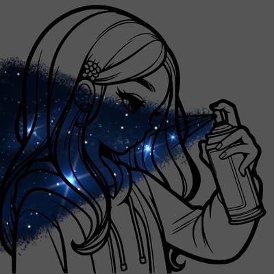 a realistic girl spray painting