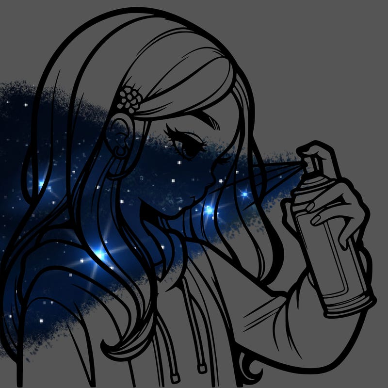 a realistic girl spray painting