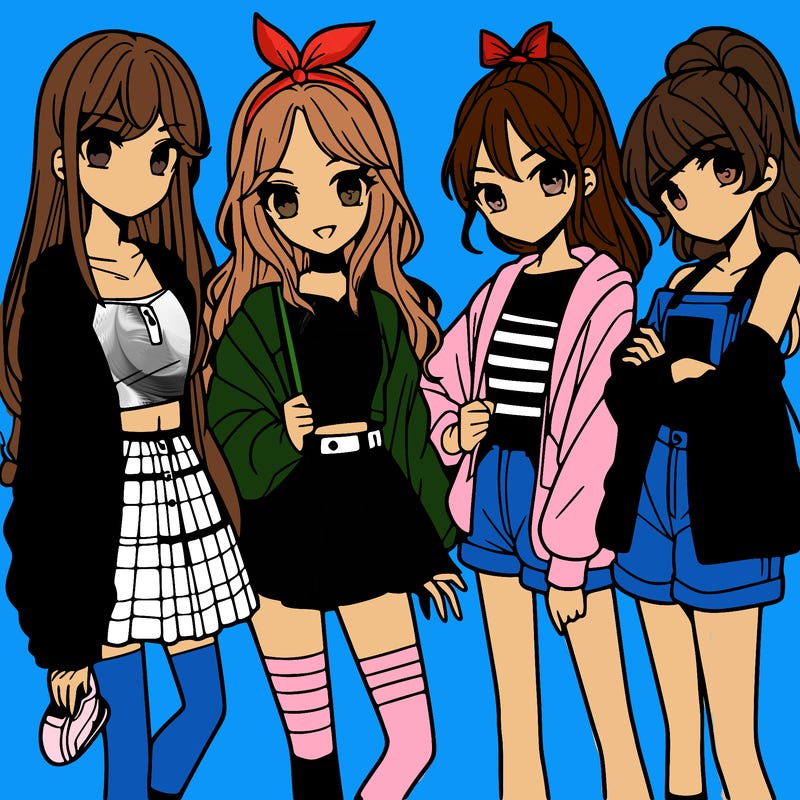 teen manga girls group of 4
