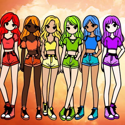 a group of girls wearing crop tops and shorts