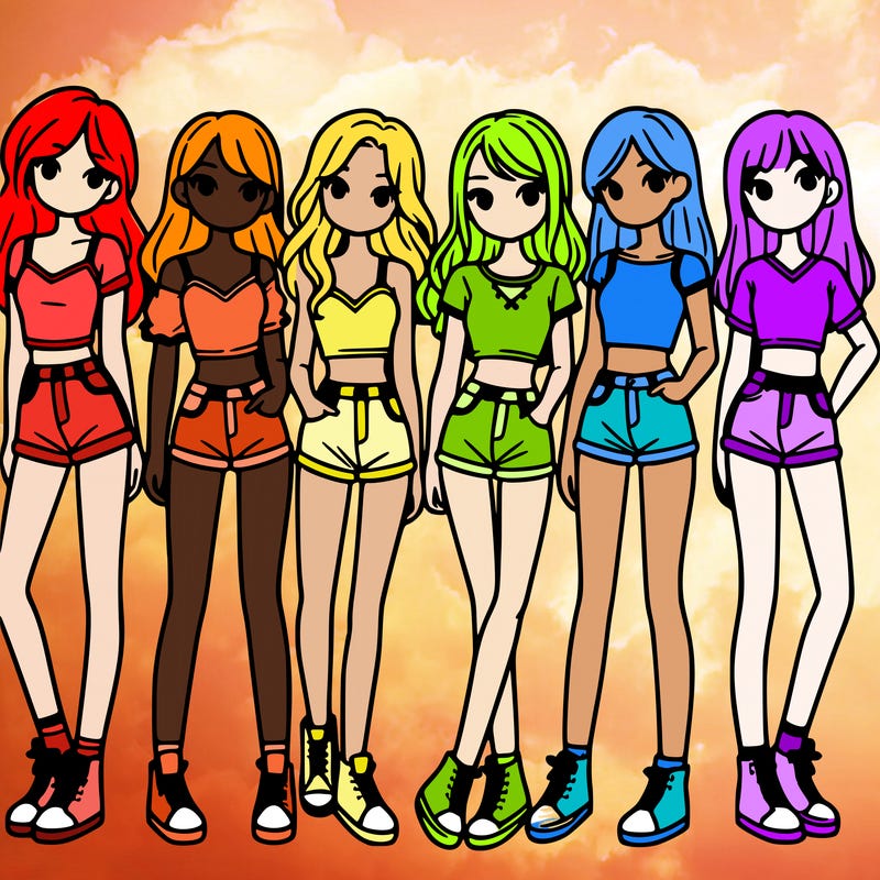 a group of girls wearing crop tops and shorts