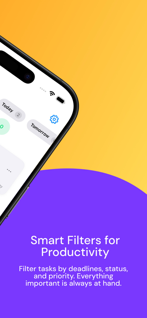 TaskSteps: To Do List & Focus - Screenshot of TaskSteps app highlighting smart filters for deadlines and task status
