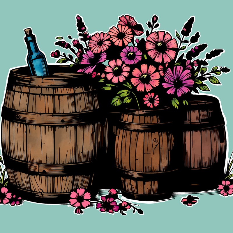 rustic barrels and flowers realistic