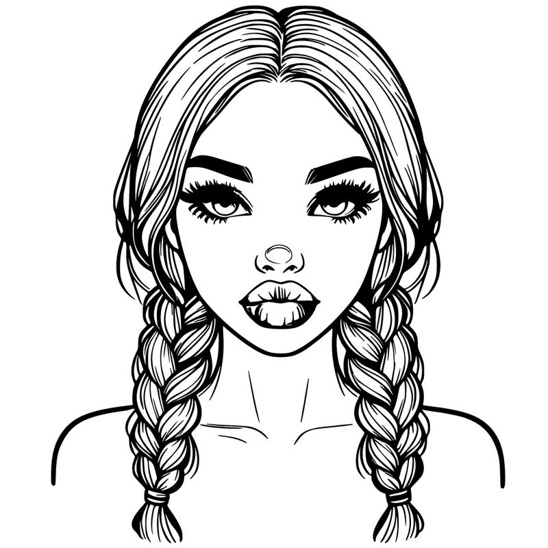 realistic girl with full lips and two side braids