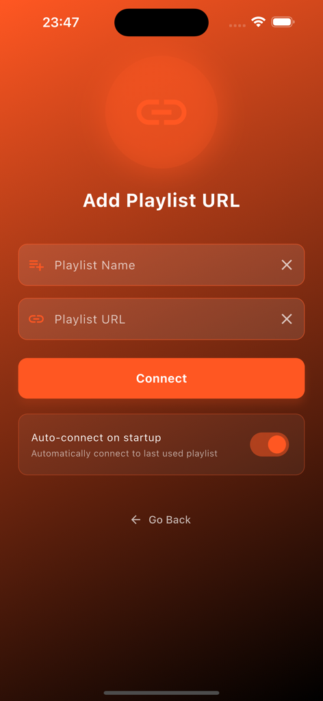 Add playlist URL screen in Yacine Tv Score Player Iptv app