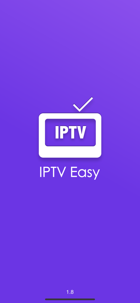 IPTV Easy - m3u Playlist - IPTV Easy App Ladebildschirm mit weißem Logo auf lila Hintergrund